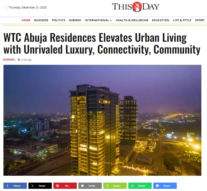 WTC ABUJA RESIDENCES IN THE SPOTLIGHT ON THISDAY LIVE
