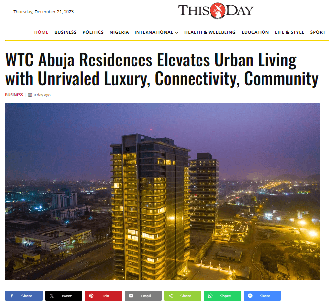 WTC Abuja Residences in the Spotlight on Thisday Live