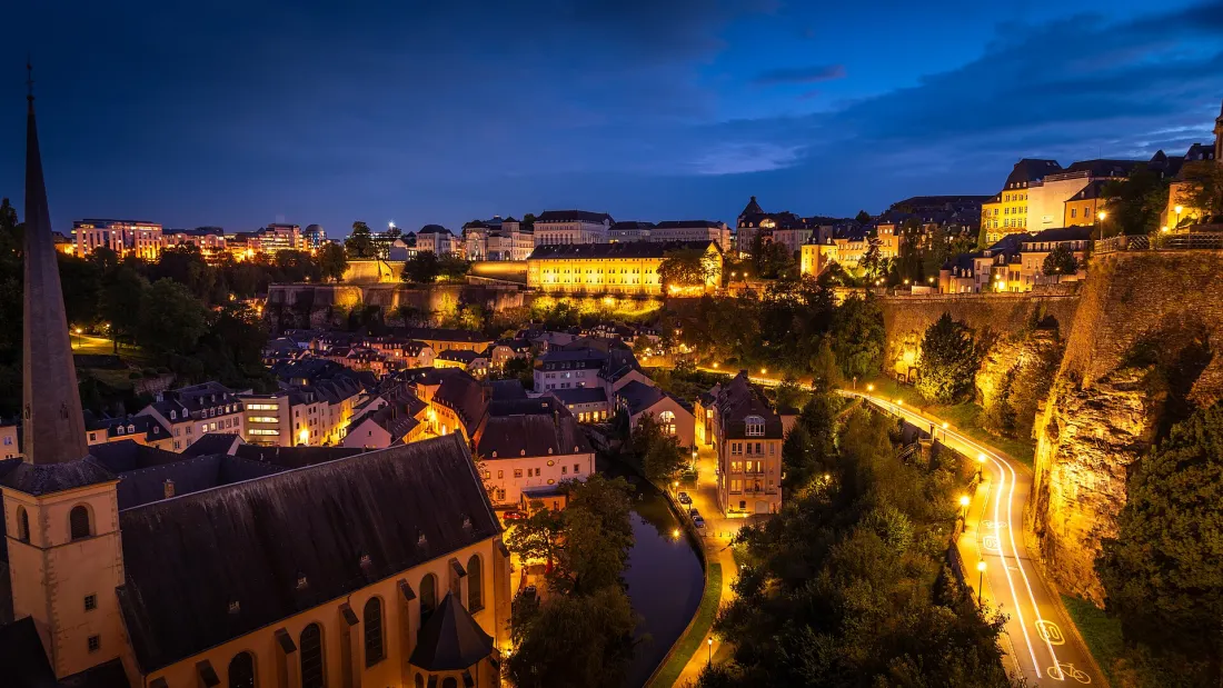 The Grund quarter of Luxembourg City at dusk